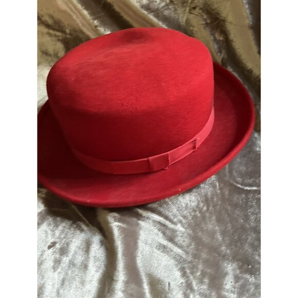 Capas Little Topper Red 100%Wool Felt  Hat Derby Wedding A MUST SEE PHOTOS SIZEM - Picture 6 of 16